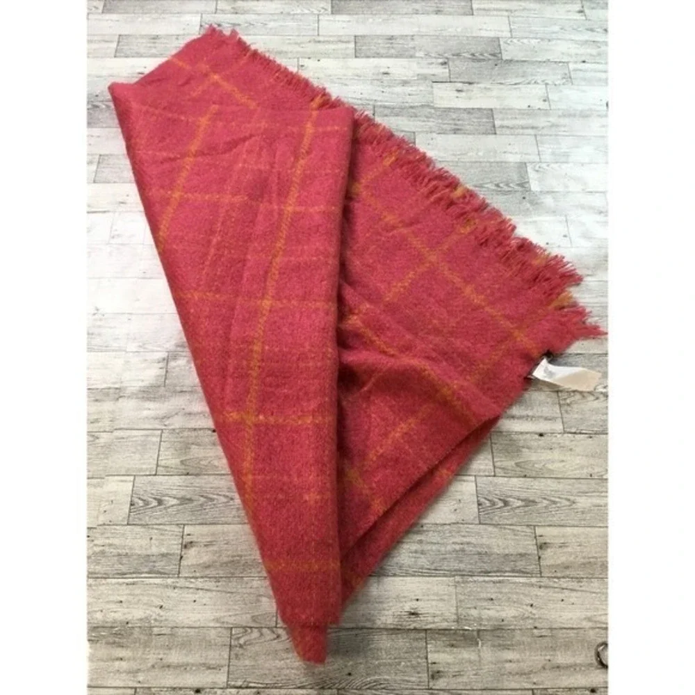 Banana Republic Pink Strawberry Claudett Plaid Oversized Scarf One Size Wrap